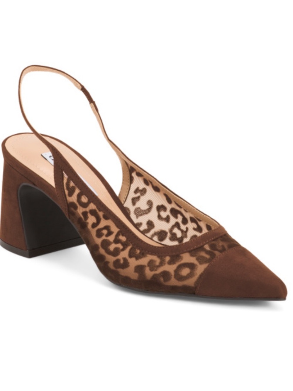 Charles David Pointed Toe Brown Leopard-Print Slingback Block Heel